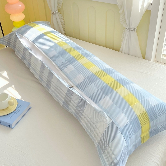 91家纺网 家纺一手货源 找家纺 雨彤家纺 2025年新款A类条纹水洗棉枕套 安格尔-蓝