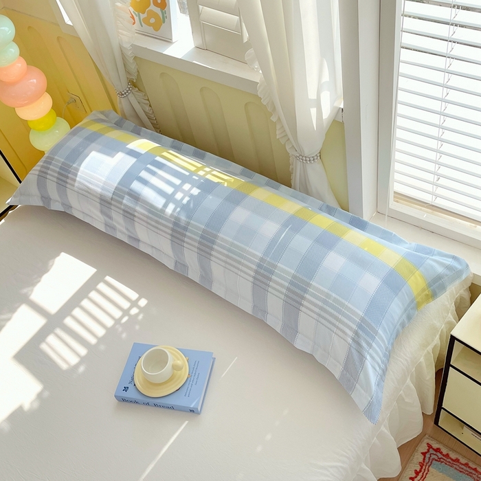 91家纺网 家纺一手货源 找家纺 雨彤家纺 2025年新款A类条纹水洗棉枕套 安格尔-蓝