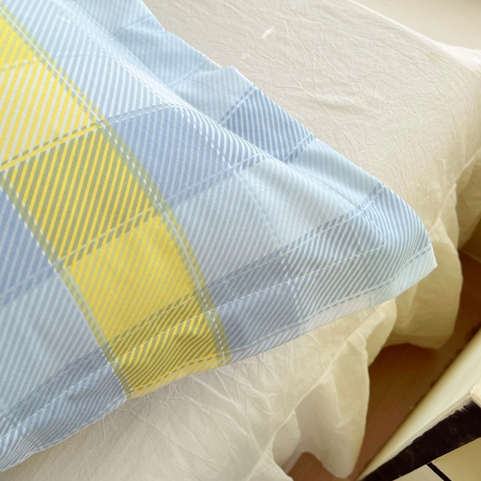 91家纺网 家纺一手货源 找家纺 雨彤家纺 2025年新款A类条纹水洗棉枕套 安格尔-蓝