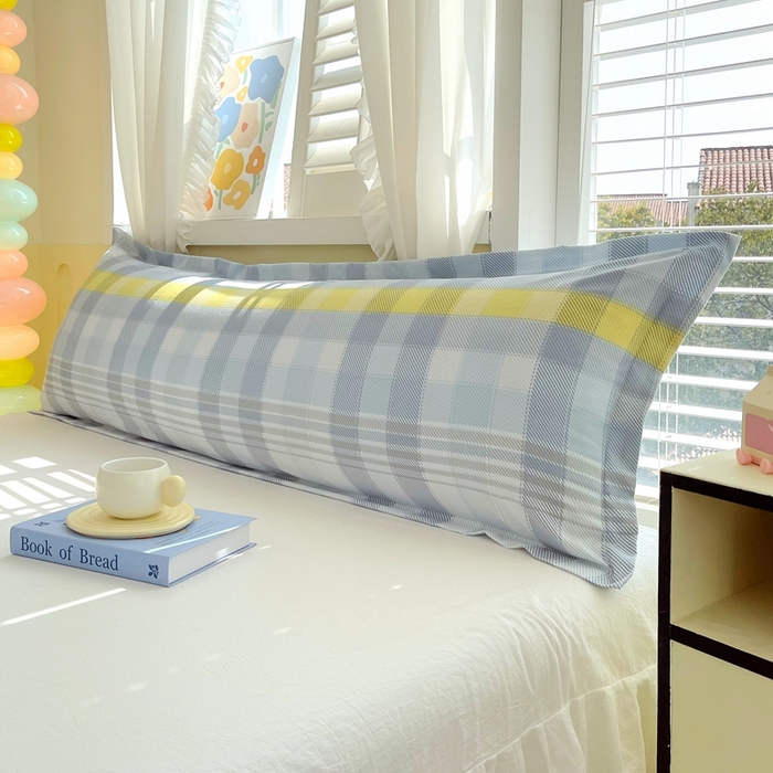 91家纺网 家纺一手货源 找家纺 雨彤家纺 2025年新款A类条纹水洗棉枕套 安格尔-蓝