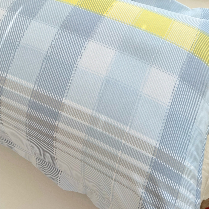 91家纺网 家纺一手货源 找家纺 雨彤家纺 2025年新款A类条纹水洗棉枕套 安格尔-蓝