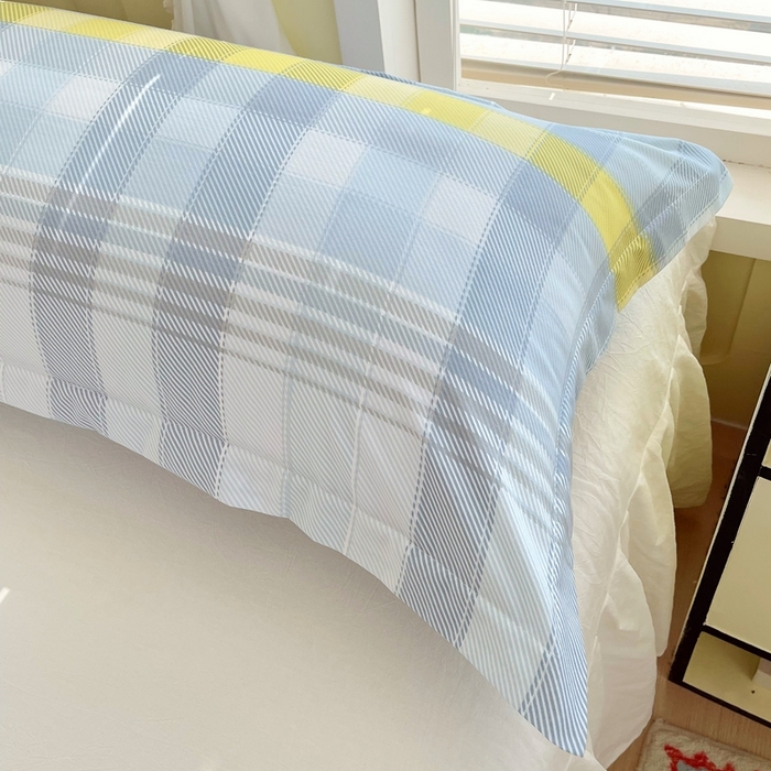 91家纺网 家纺一手货源 找家纺 雨彤家纺 2025年新款A类条纹水洗棉枕套 安格尔-蓝