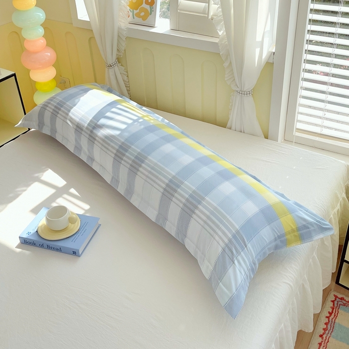 91家纺网 家纺一手货源 找家纺 雨彤家纺 2025年新款A类条纹水洗棉枕套 安格尔-蓝