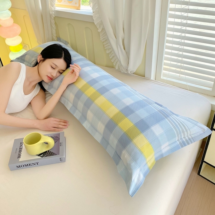 91家纺网 家纺一手货源 找家纺 雨彤家纺 2025年新款A类条纹水洗棉枕套 安格尔-蓝