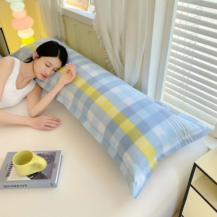 91家纺网 家纺一手货源 找家纺 雨彤家纺 2025年新款A类条纹水洗棉枕套 安格尔-蓝