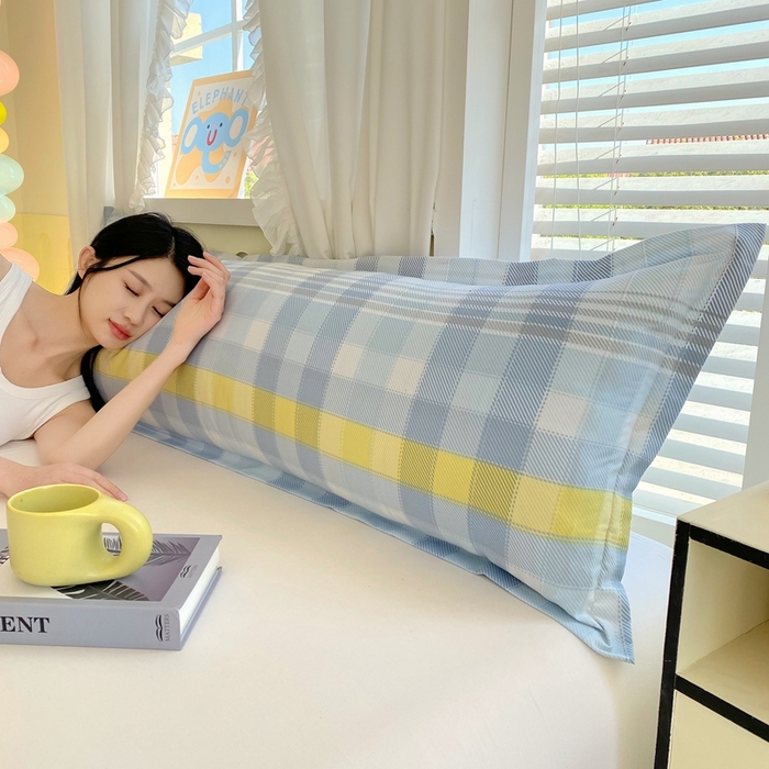 91家纺网 家纺一手货源 找家纺 雨彤家纺 2025年新款A类条纹水洗棉枕套 安格尔-蓝