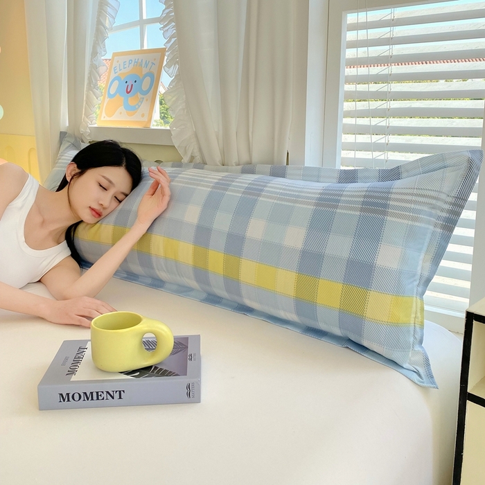 91家纺网 家纺一手货源 找家纺 雨彤家纺 2025年新款A类条纹水洗棉枕套 安格尔-蓝