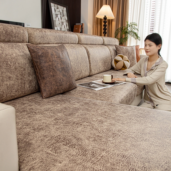 91家纺网 家纺一手货源 找家纺 沐沐家纺 2026春夏新款澜悦沙发笠 浅咖