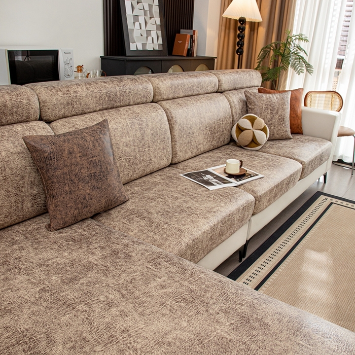 沐沐家纺 2026春夏新款澜悦沙发笠 浅咖