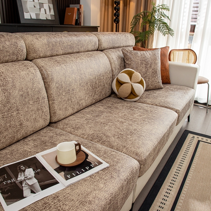 91家纺网 家纺一手货源 找家纺 沐沐家纺 2026春夏新款澜悦沙发笠 浅咖