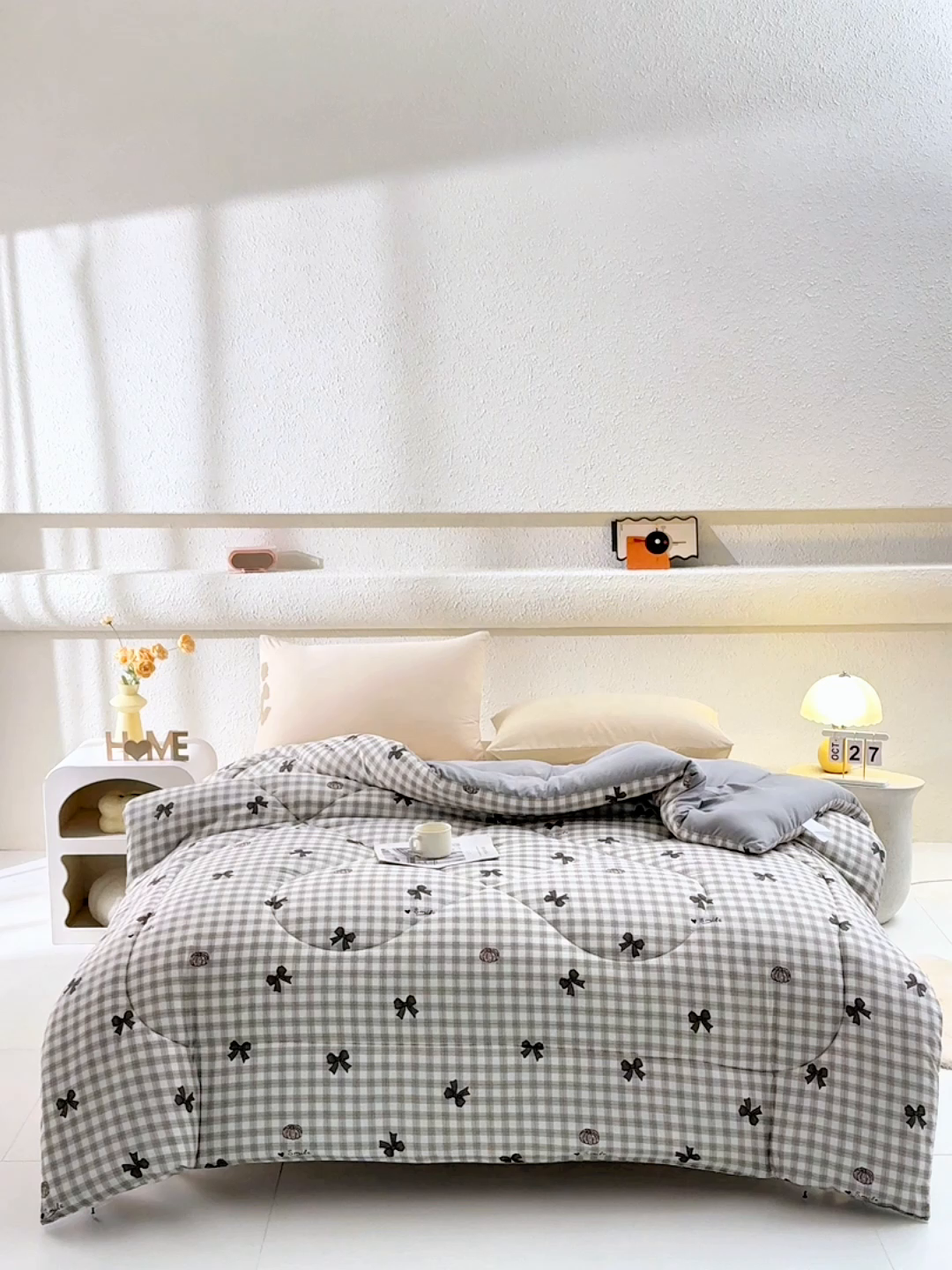 91家纺网 家纺一手货源 找家纺 无瑕家居 2025年新款水洗棉冬被春秋被被子被芯床褥被芯学生宿舍被子被芯 蝴蝶格灰