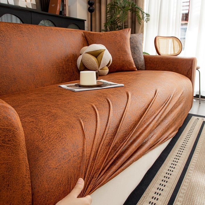 91家纺网 家纺一手货源 找家纺 沐沐家纺 2026春夏新款澜悦沙发套 橘红