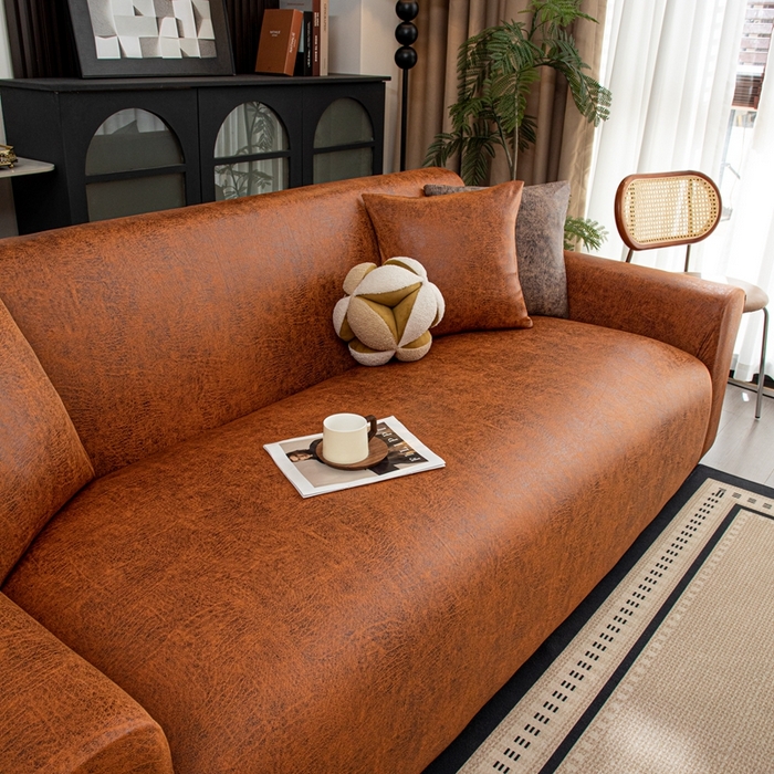 91家纺网 家纺一手货源 找家纺 沐沐家纺 2026春夏新款澜悦沙发套 橘红