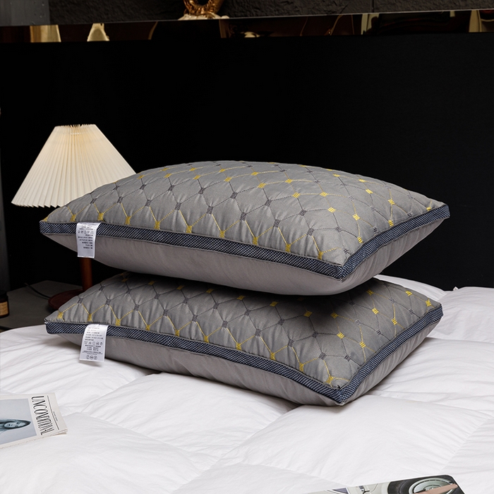 91家纺网 家纺一手货源 找家纺 佳尚枕芯2025新款满天星透气绗绣羽丝绒枕芯枕头 灰色48x74cm-中枕/只
