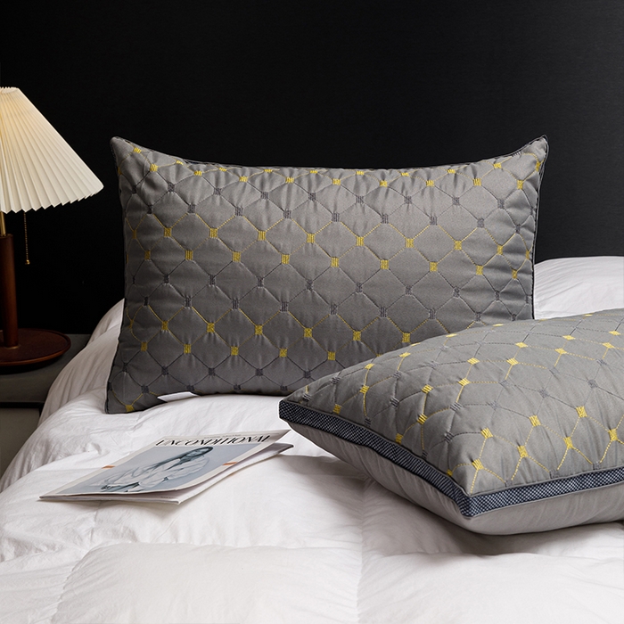91家纺网 家纺一手货源 找家纺 佳尚枕芯2025新款满天星透气绗绣羽丝绒枕芯枕头 灰色48x74cm-中枕/只