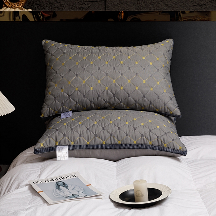 91家纺网 家纺一手货源 找家纺 佳尚枕芯2025新款满天星透气绗绣羽丝绒枕芯枕头 灰色48x74cm-中枕/只