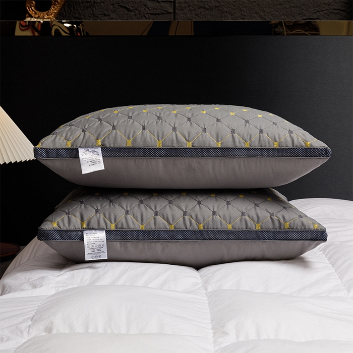 91家纺网 家纺一手货源 找家纺 佳尚枕芯2025新款满天星透气绗绣羽丝绒枕芯枕头 灰色48x74cm-中枕/只