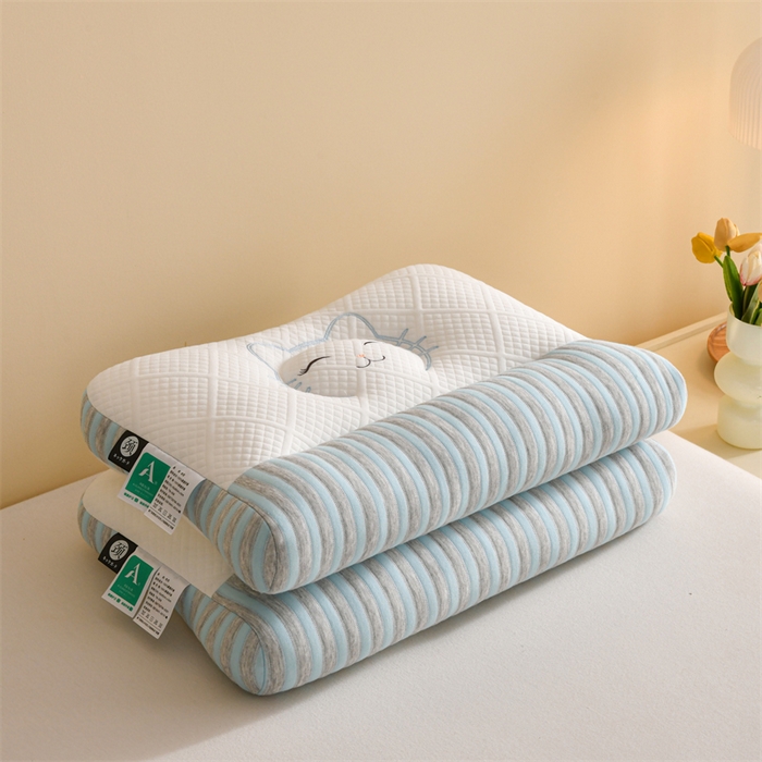 91家纺网 家纺一手货源 找家纺 佳尚枕芯2025新款刺绣情侣款深睡牵引枕枕头枕芯 猫咪反牵引枕-蓝42x65cm高枕/只