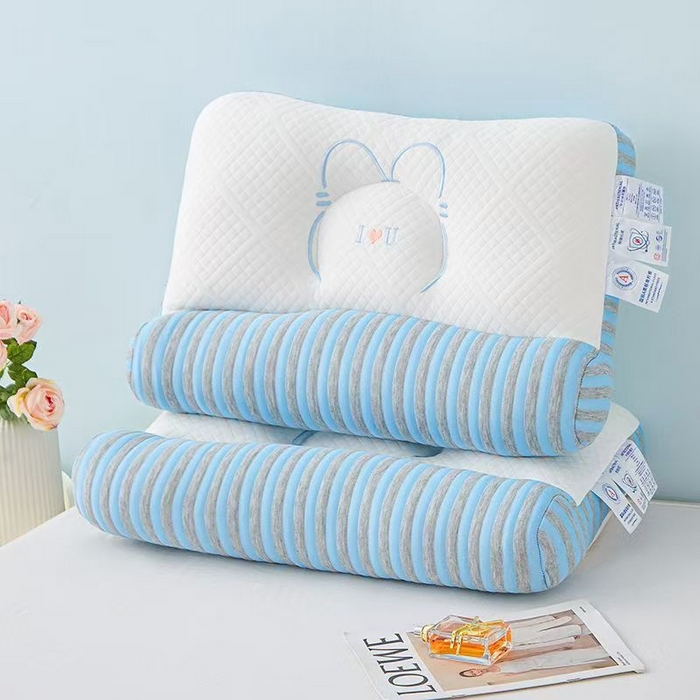 91家纺网 家纺一手货源 找家纺 佳尚枕芯2025新款刺绣情侣款深睡牵引枕枕头枕芯 兔耳反牵引枕-蓝42x65cm中枕/只