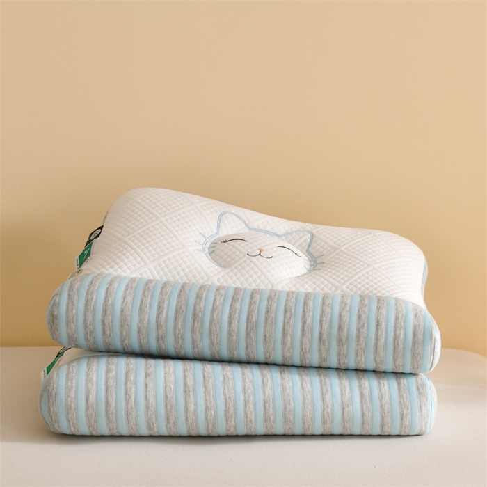 91家纺网 家纺一手货源 找家纺 佳尚枕芯2025新款刺绣情侣款深睡牵引枕枕头枕芯 猫咪反牵引枕-蓝42x65cm中枕/只