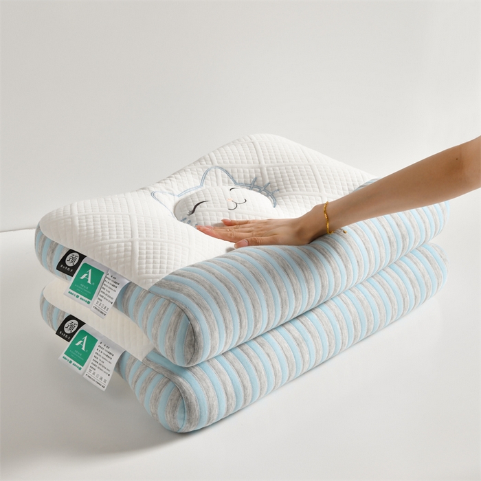 91家纺网 家纺一手货源 找家纺 佳尚枕芯2025新款刺绣情侣款深睡牵引枕枕头枕芯 猫咪反牵引枕-蓝42x65cm中枕/只