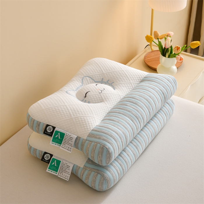 91家纺网 家纺一手货源 找家纺 佳尚枕芯2025新款刺绣情侣款深睡牵引枕枕头枕芯 猫咪反牵引枕-蓝42x65cm中枕/只