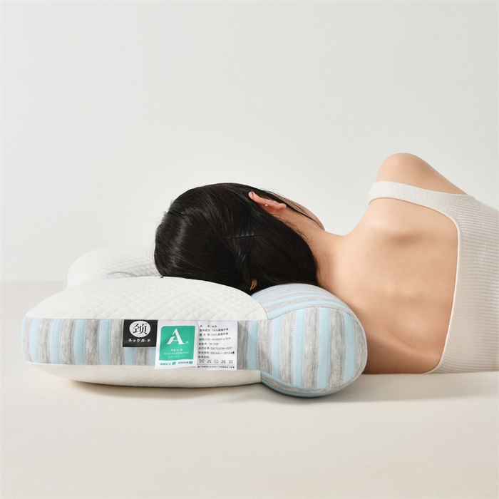 91家纺网 家纺一手货源 找家纺 佳尚枕芯2025新款刺绣情侣款深睡牵引枕枕头枕芯 猫咪反牵引枕-蓝42x65cm中枕/只