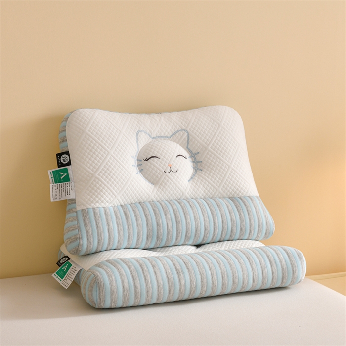 91家纺网 家纺一手货源 找家纺 佳尚枕芯2025新款刺绣情侣款深睡牵引枕枕头枕芯 猫咪反牵引枕-蓝42x65cm中枕/只