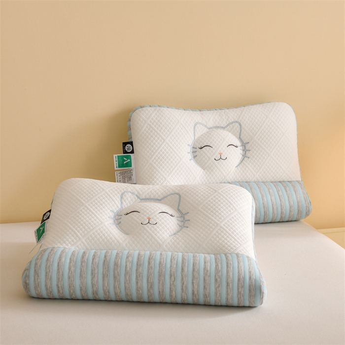 91家纺网 家纺一手货源 找家纺 佳尚枕芯2025新款刺绣情侣款深睡牵引枕枕头枕芯 猫咪反牵引枕-蓝42x65cm中枕/只