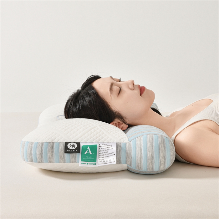 91家纺网 家纺一手货源 找家纺 佳尚枕芯2025新款刺绣情侣款深睡牵引枕枕头枕芯 猫咪反牵引枕-蓝42x65cm中枕/只