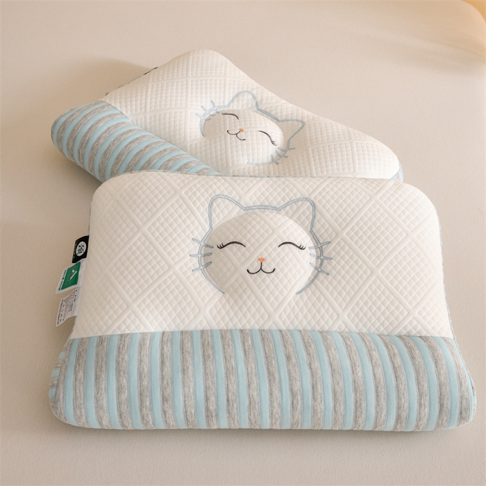 91家纺网 家纺一手货源 找家纺 佳尚枕芯2025新款刺绣情侣款深睡牵引枕枕头枕芯 猫咪反牵引枕-蓝42x65cm中枕/只