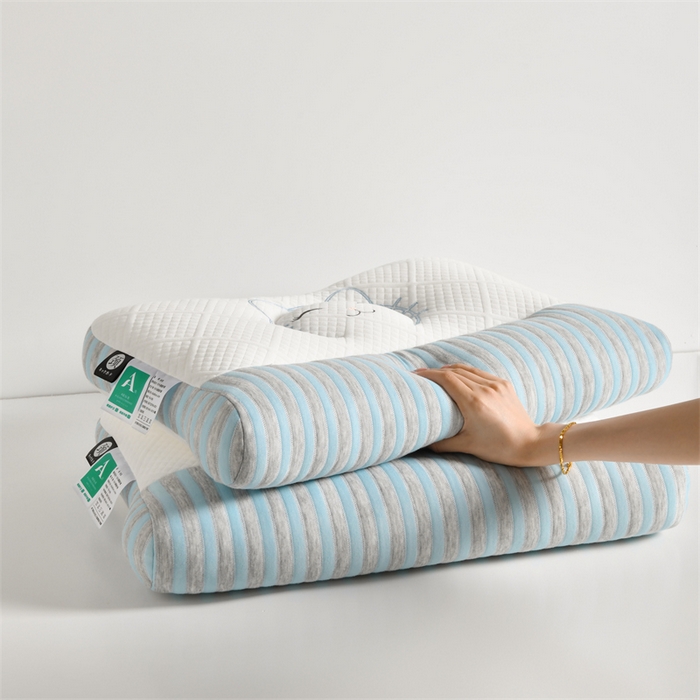 91家纺网 家纺一手货源 找家纺 佳尚枕芯2025新款刺绣情侣款深睡牵引枕枕头枕芯 猫咪反牵引枕-蓝42x65cm中枕/只