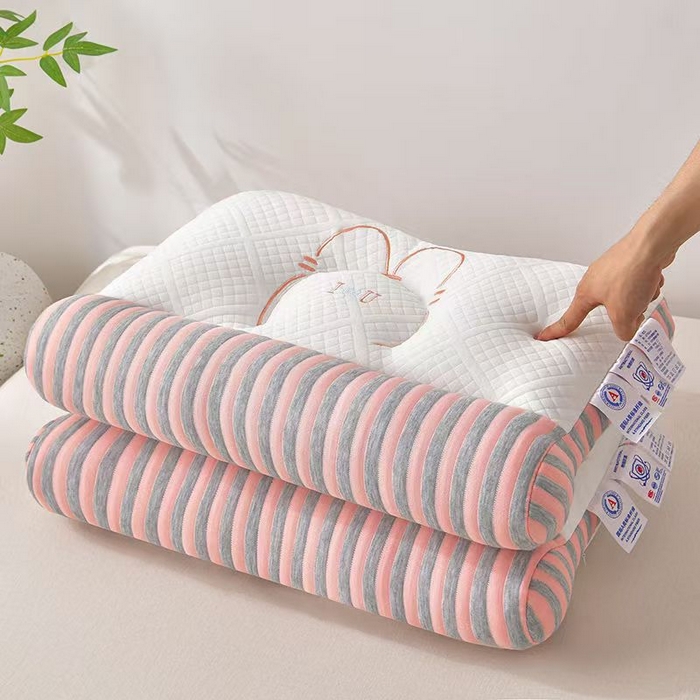 91家纺网 家纺一手货源 找家纺 佳尚枕芯2025新款刺绣情侣款深睡牵引枕枕头枕芯 兔耳反牵引枕-红42x65cm高枕/只