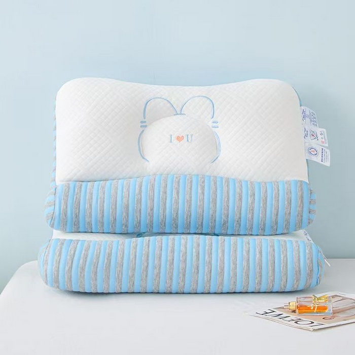 91家纺网 家纺一手货源 找家纺 佳尚枕芯2025新款刺绣情侣款深睡牵引枕枕头枕芯 兔耳反牵引枕-蓝42x65cm中枕/只