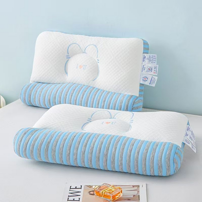 91家纺网 家纺一手货源 找家纺 佳尚枕芯2025新款刺绣情侣款深睡牵引枕枕头枕芯 兔耳反牵引枕-蓝42x65cm中枕/只