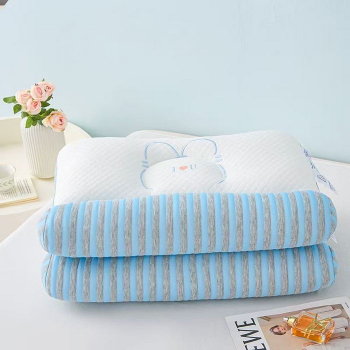 91家纺网 家纺一手货源 找家纺 佳尚枕芯2025新款刺绣情侣款深睡牵引枕枕头枕芯 兔耳反牵引枕-蓝42x65cm中枕/只