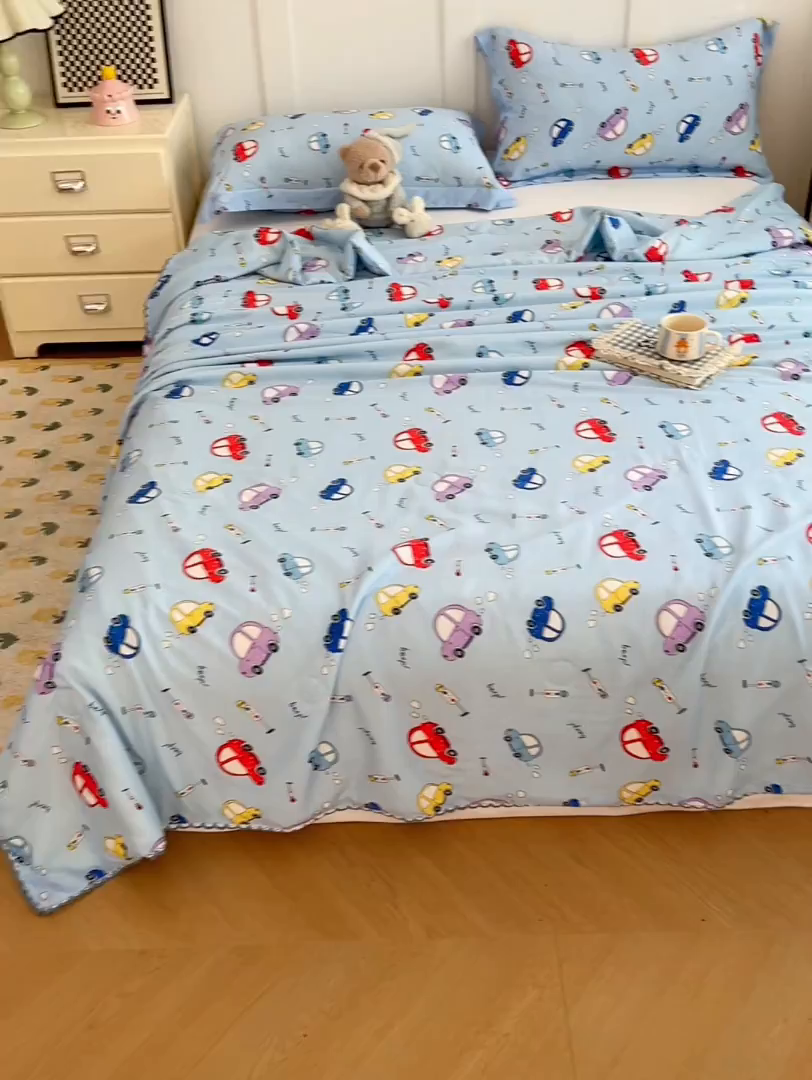 91家纺网 家纺一手货源 找家纺 VIP被业 2025新款书香绸网红直播小红书夏凉被凉感冰丝天丝夏被 快乐星球