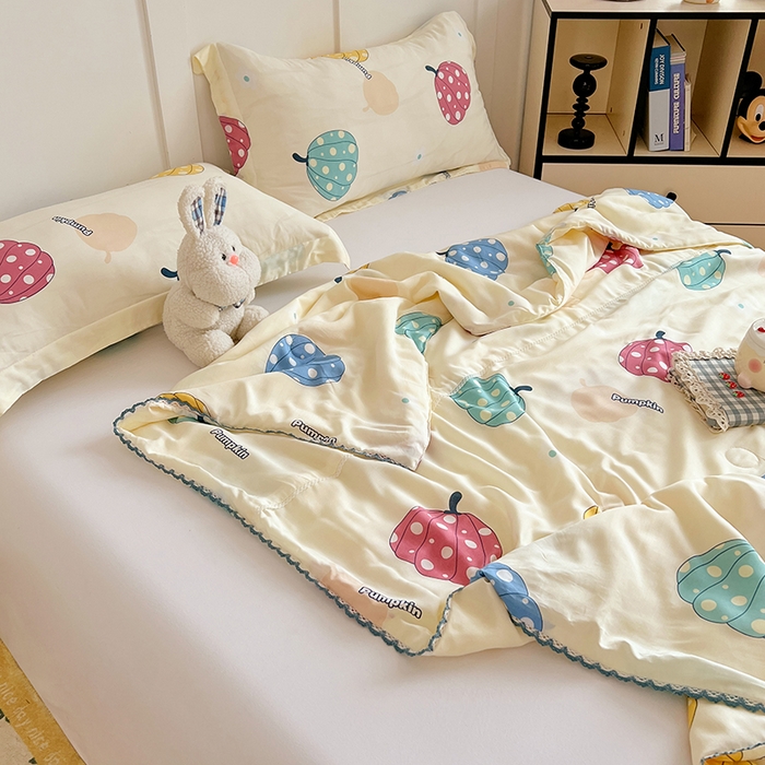 91家纺网 家纺一手货源 找家纺 VIP被业 2025新款书香绸网红直播小红书夏凉被凉感冰丝天丝夏被 南瓜乐园