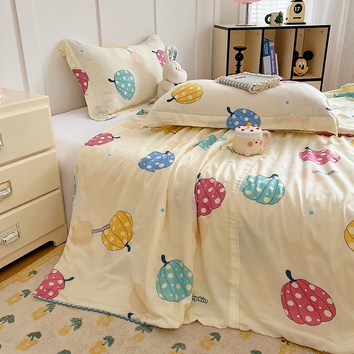 91家纺网 家纺一手货源 找家纺 VIP被业 2025新款书香绸网红直播小红书夏凉被凉感冰丝天丝夏被 南瓜乐园