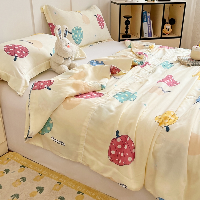 91家纺网 家纺一手货源 找家纺 VIP被业 2025新款书香绸网红直播小红书夏凉被凉感冰丝天丝夏被 南瓜乐园