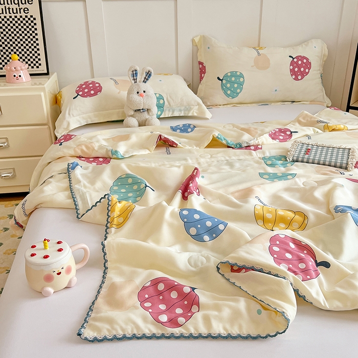 91家纺网 家纺一手货源 找家纺 VIP被业 2025新款书香绸网红直播小红书夏凉被凉感冰丝天丝夏被 南瓜乐园