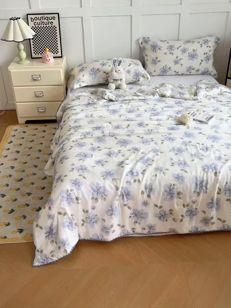 91家纺网 家纺一手货源 找家纺 VIP被业 2025新款书香绸网红直播小红书夏凉被凉感冰丝天丝夏被 岁堤春晓