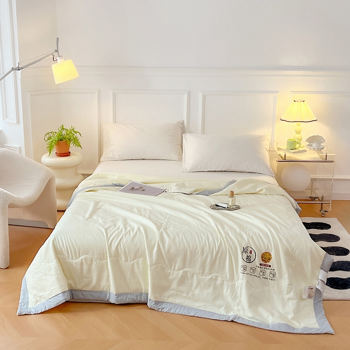 91家纺网 家纺一手货源 找家纺 VIP被业 2025新款原棉夏被针织棉大豆夏凉被子被芯夏被被子空调被 米色