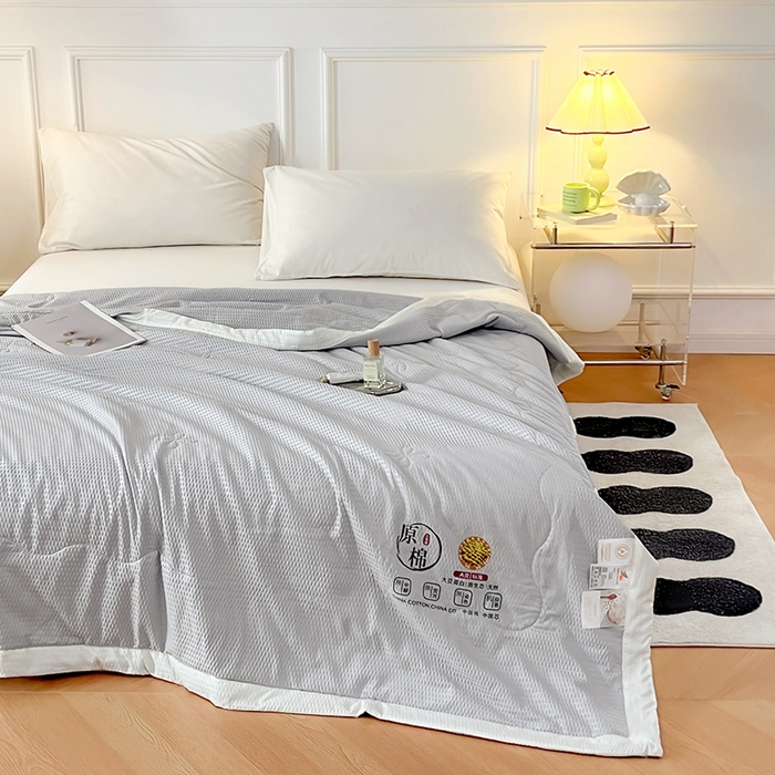 91家纺网 家纺一手货源 找家纺 VIP被业 2025新款原棉夏被针织棉大豆夏凉被子被芯夏被被子空调被 灰色