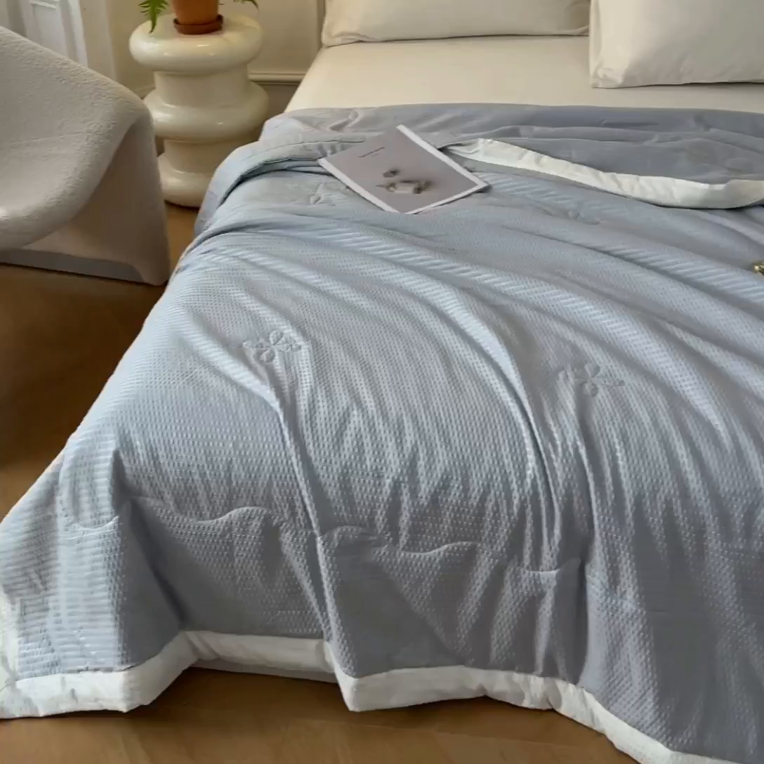 91家纺网 家纺一手货源 找家纺 VIP被业 2025新款原棉夏被针织棉大豆夏凉被子被芯夏被被子空调被 灰色