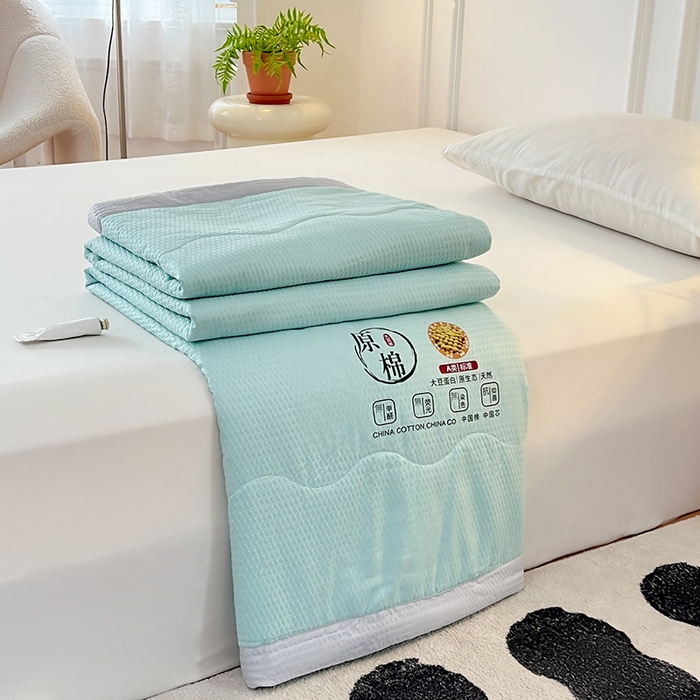 91家纺网 家纺一手货源 找家纺 VIP被业 2025新款原棉夏被针织棉大豆夏凉被子被芯夏被被子空调被 蓝色