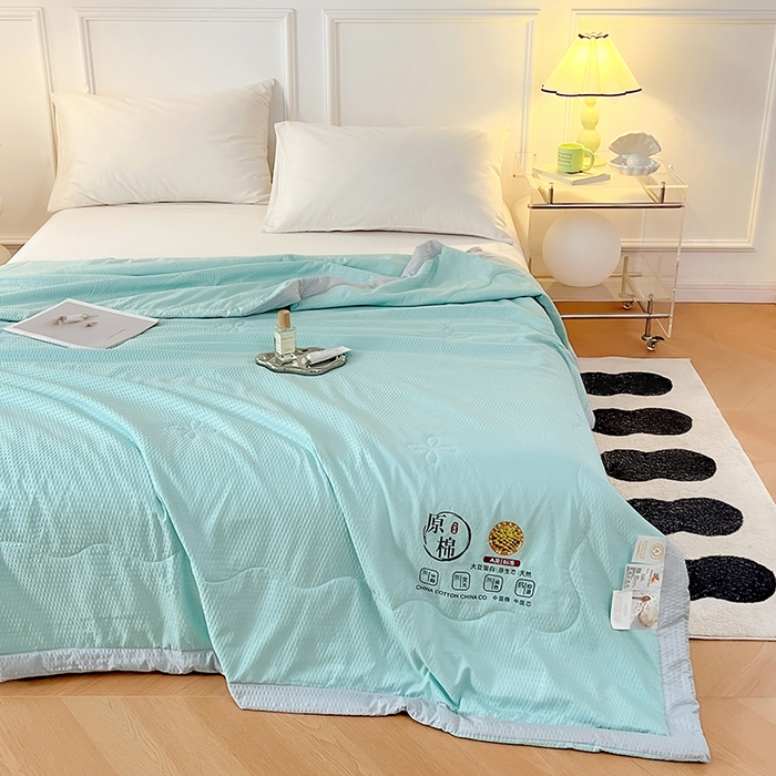 91家纺网 家纺一手货源 找家纺 VIP被业 2025新款原棉夏被针织棉大豆夏凉被子被芯夏被被子空调被 蓝色