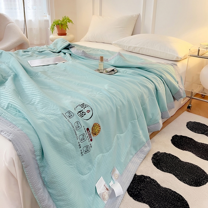 91家纺网 家纺一手货源 找家纺 VIP被业 2025新款原棉夏被针织棉大豆夏凉被子被芯夏被被子空调被 蓝色