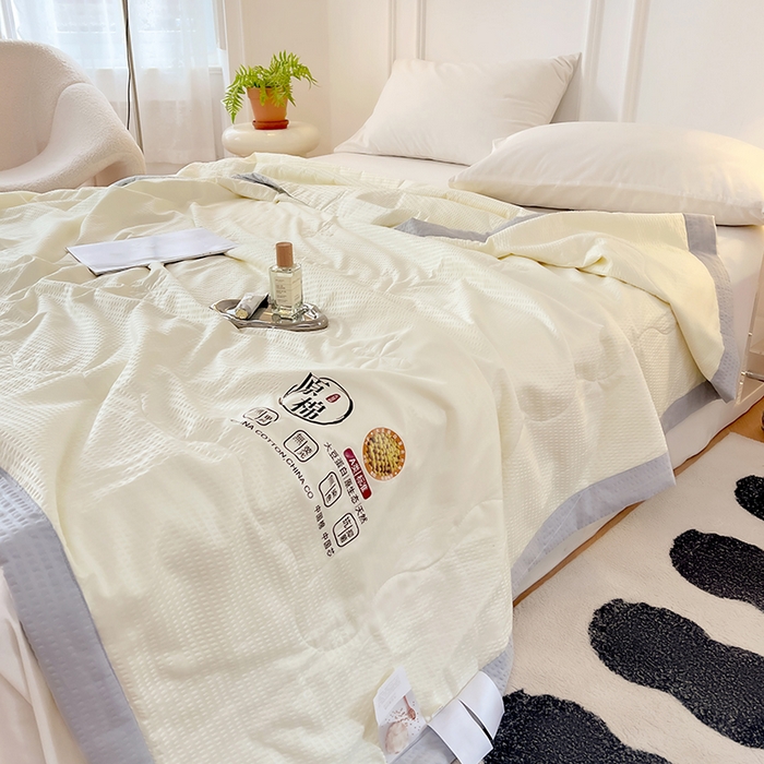 91家纺网 家纺一手货源 找家纺 VIP被业 2025新款原棉夏被针织棉大豆夏凉被子被芯夏被被子空调被 米色