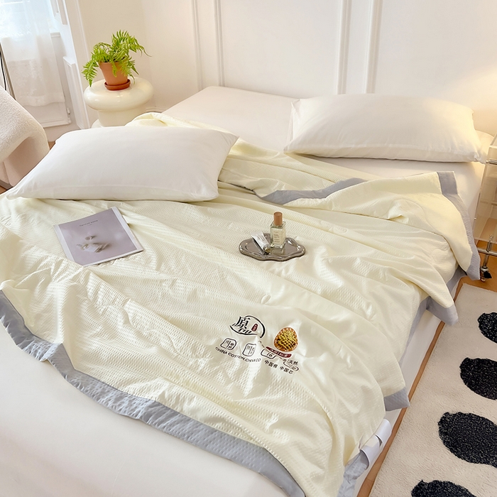 91家纺网 家纺一手货源 找家纺 VIP被业 2025新款原棉夏被针织棉大豆夏凉被子被芯夏被被子空调被 米色